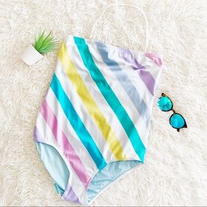 Vintage striped one piece halter swimsuit